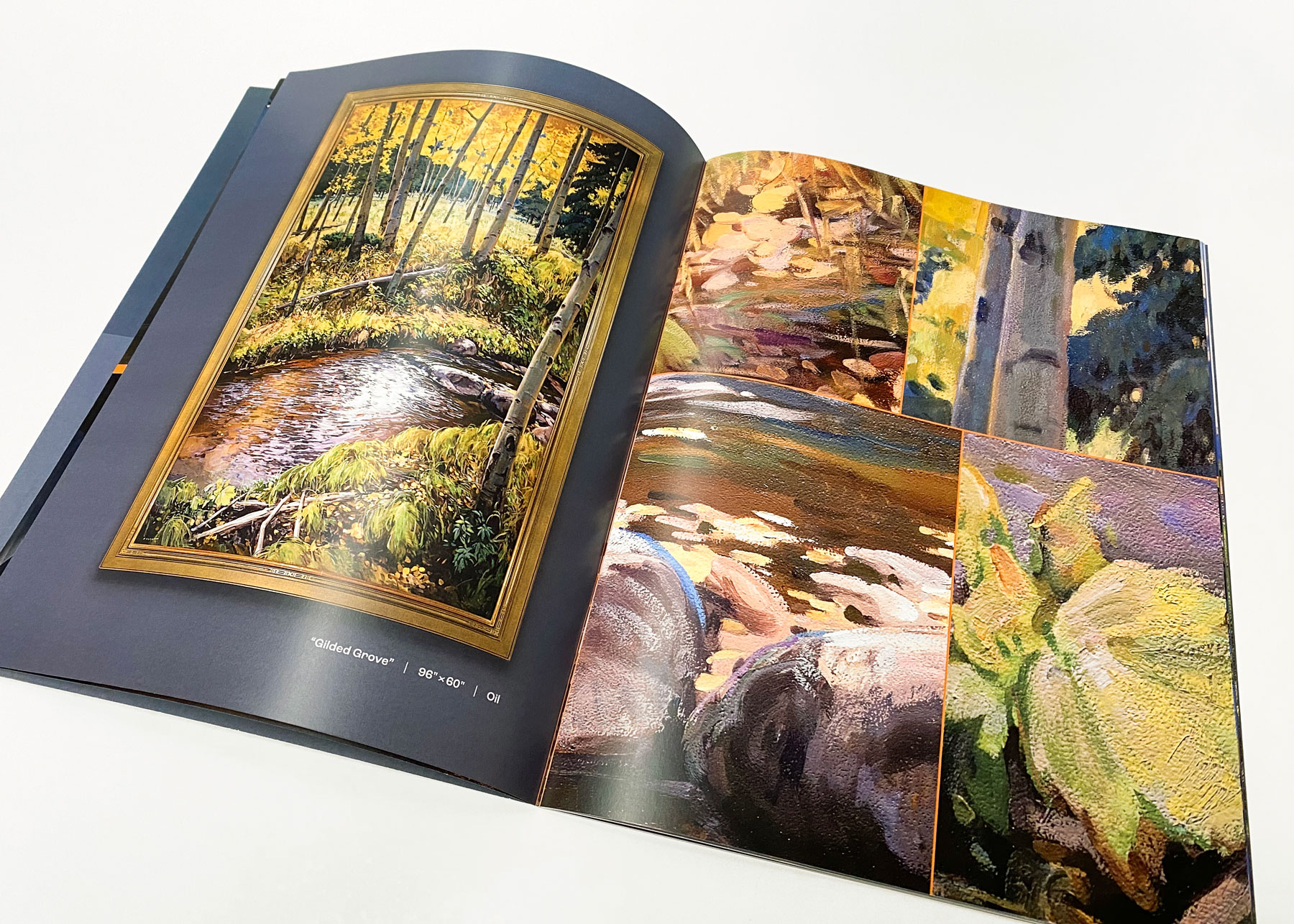 A spread featuring 'Gilded Grove' with detail shots.